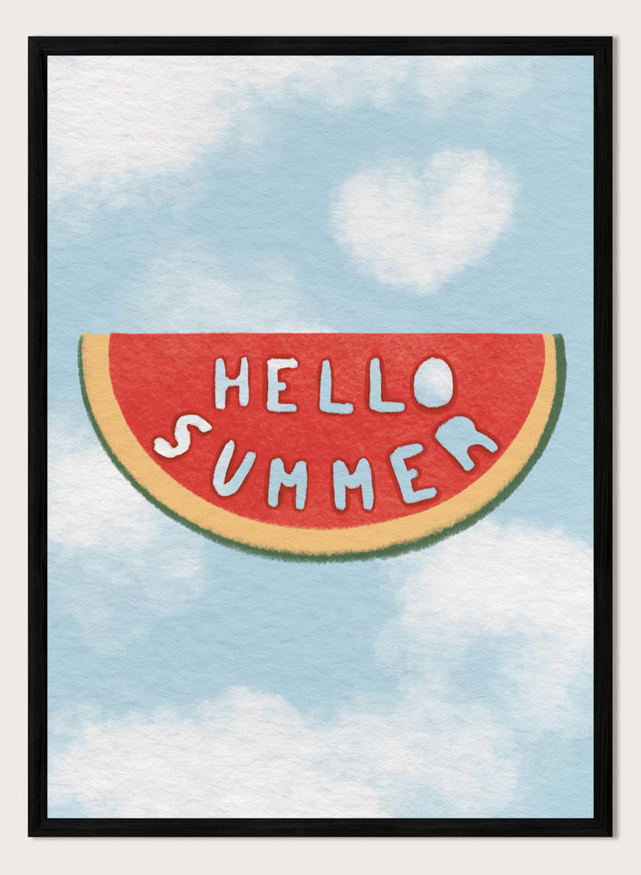 An art print featuring a watermelon slice graphic with the words &
