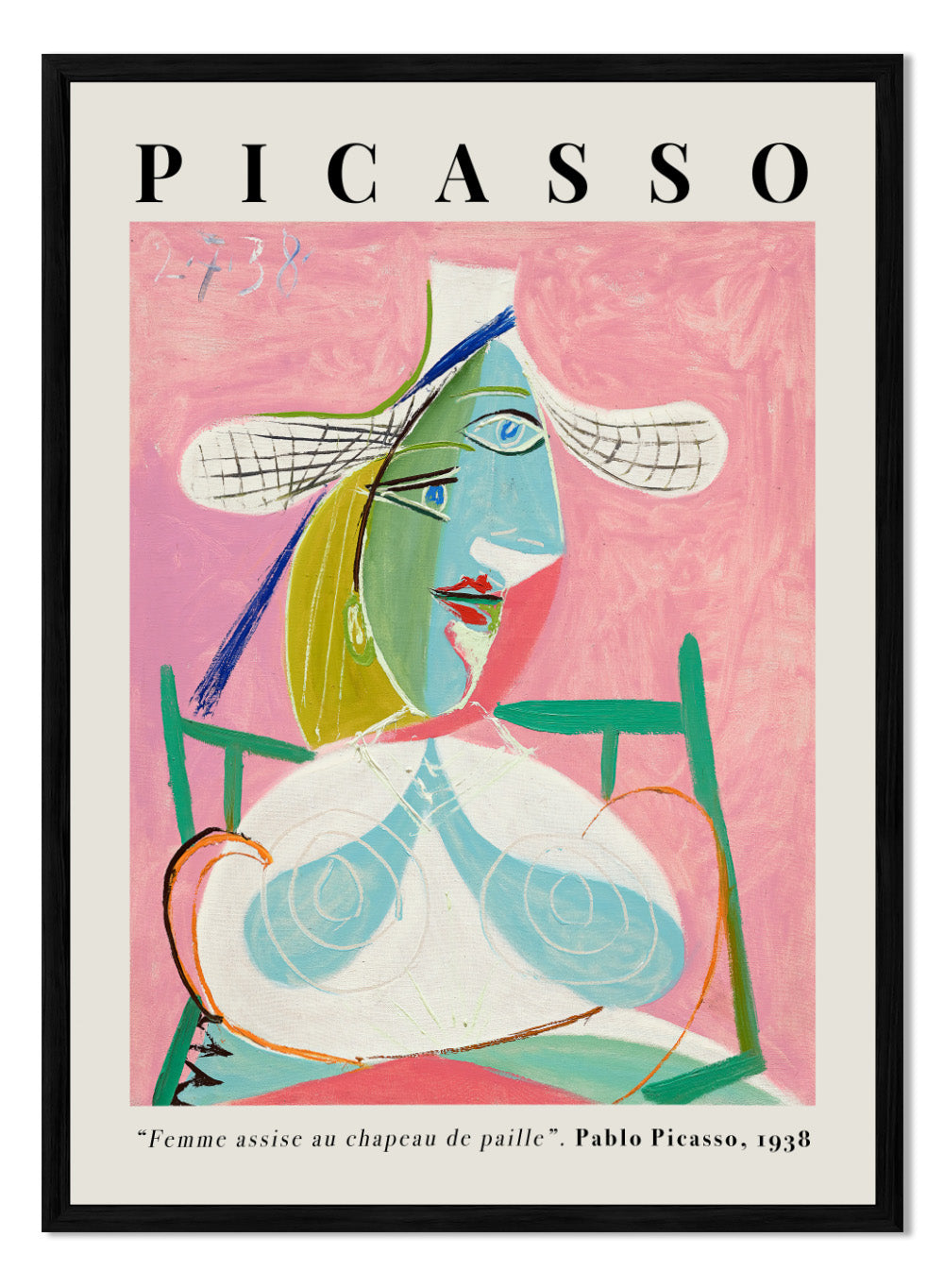 Pablo Picasso Femme assise au chapeau de paille (1938) Vintage