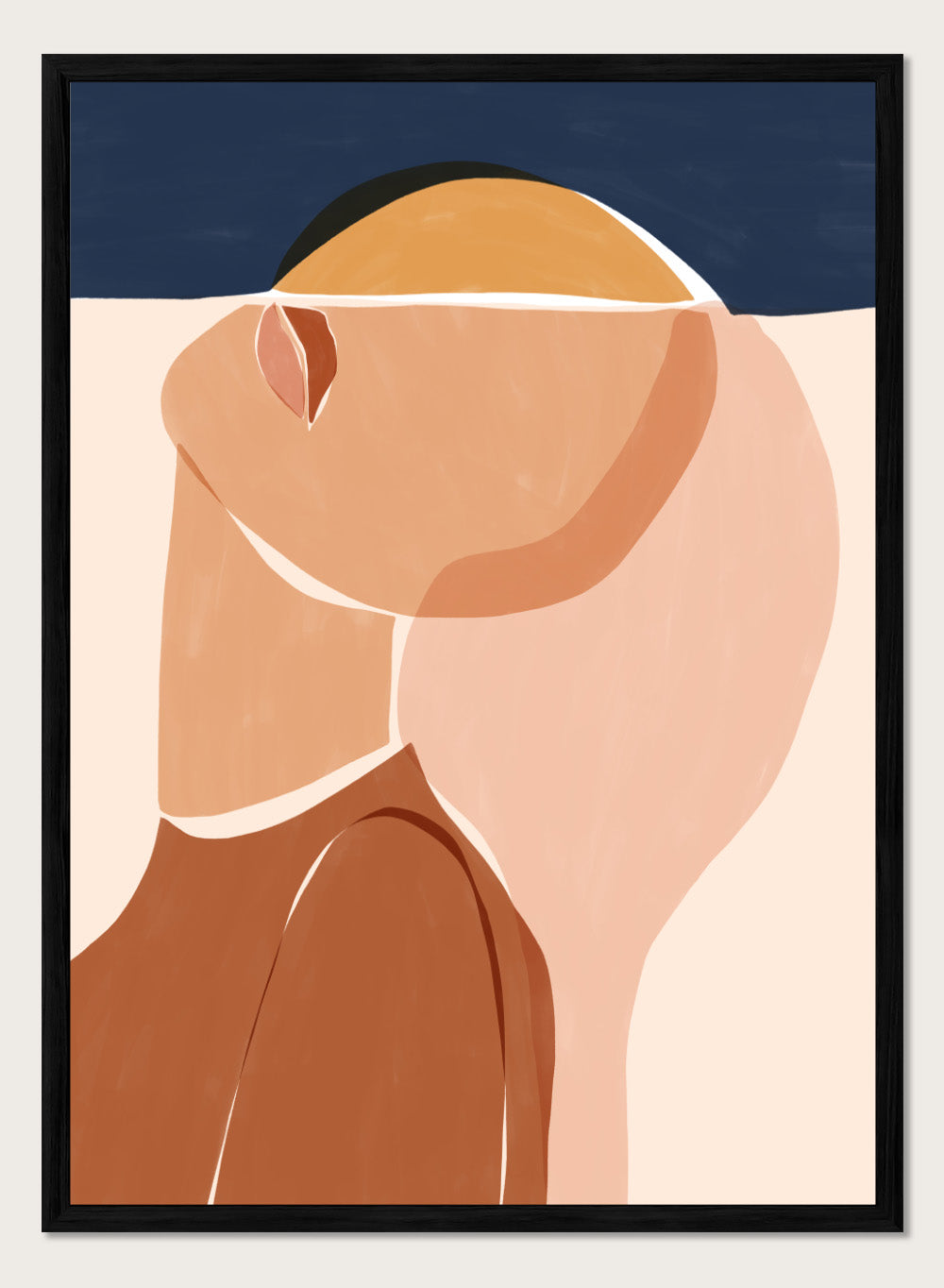 Half Face Half Sun by Ivy Green is a modern figurative art print featuring a minimal female portrait and sun motif. Premium fine art print with optional wood framing.