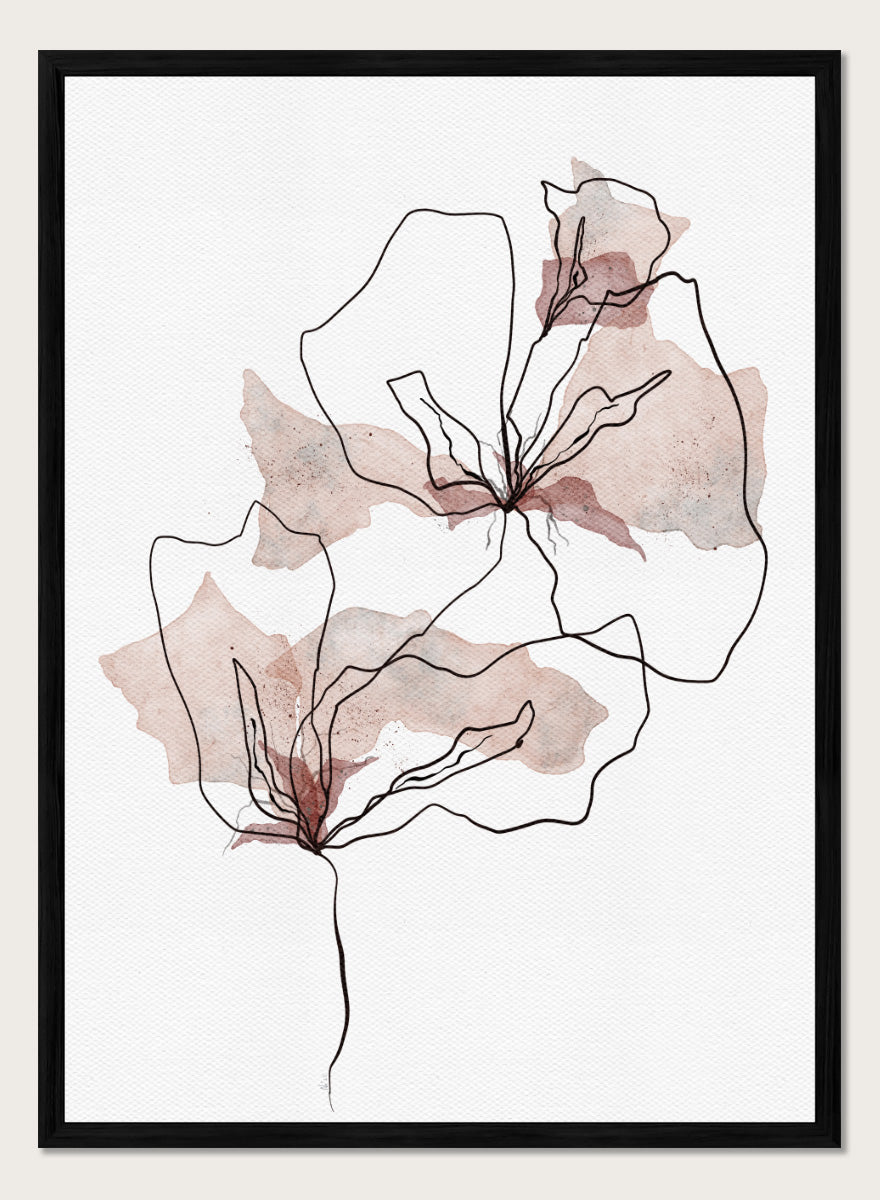 Shop Abstract Blush Botanicals by Ankie Kooi, a modern floral wall art print poster with abstract flowers, minimalist line art, blush pink, cream, and black.