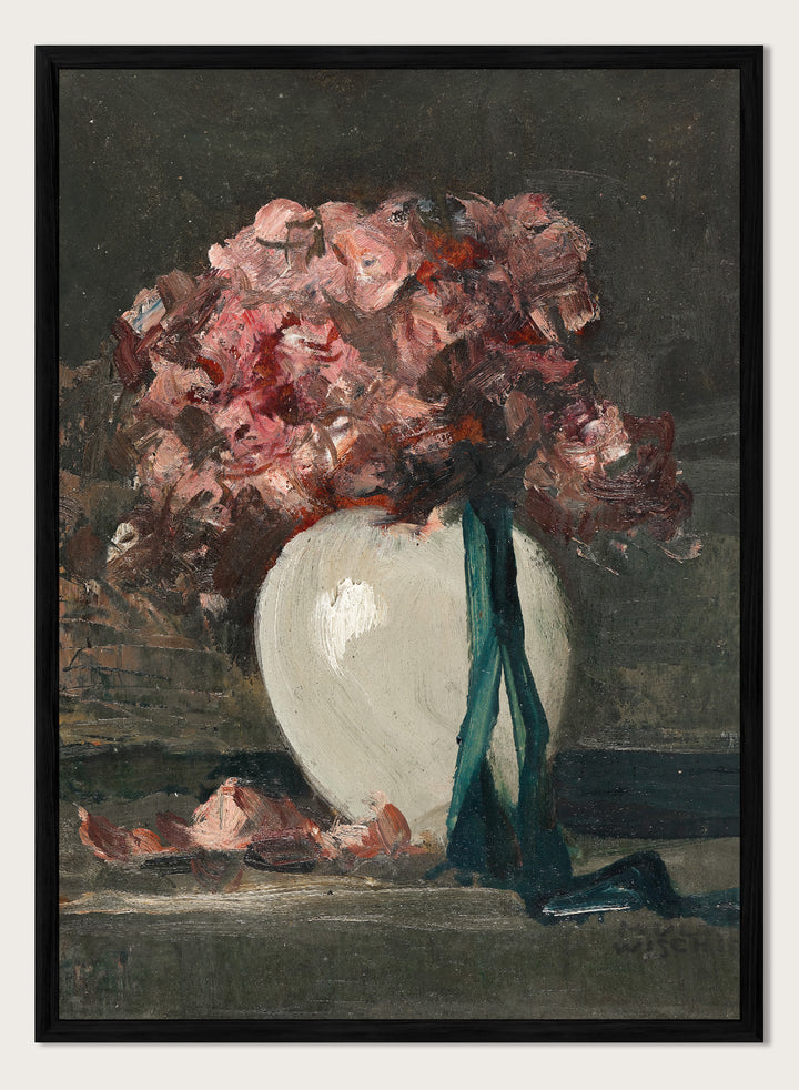 "Pink Flowers in a White Vase" Art Print