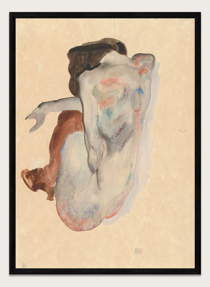 Egon Schiele Crouching Nude in Shoes and Black Stockings Art Print ES03