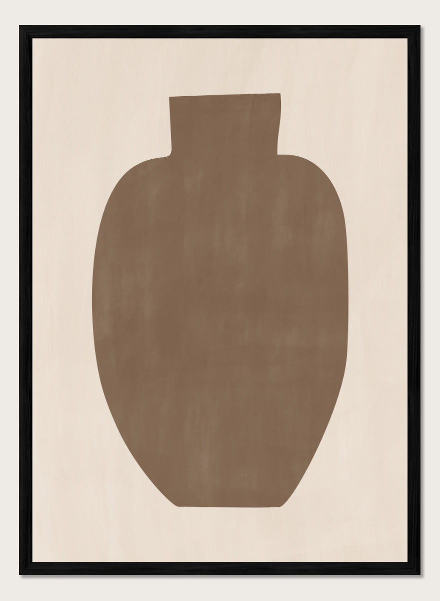 Shop Earthy Abstract Vase by Elena Ristova, a modern minimalist wall art print poster featuring an oversized brown vase silhouette on a soft cream background.