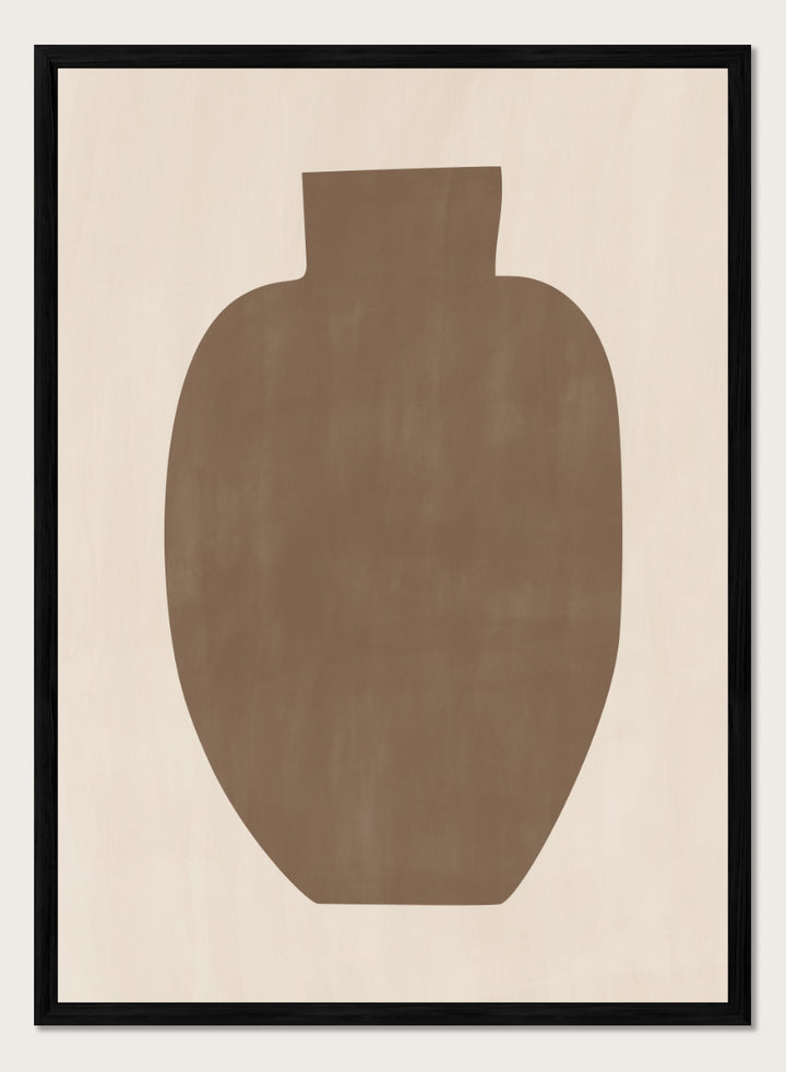 Shop Earthy Abstract Vase by Elena Ristova, a modern minimalist wall art print poster featuring an oversized brown vase silhouette on a soft cream background.