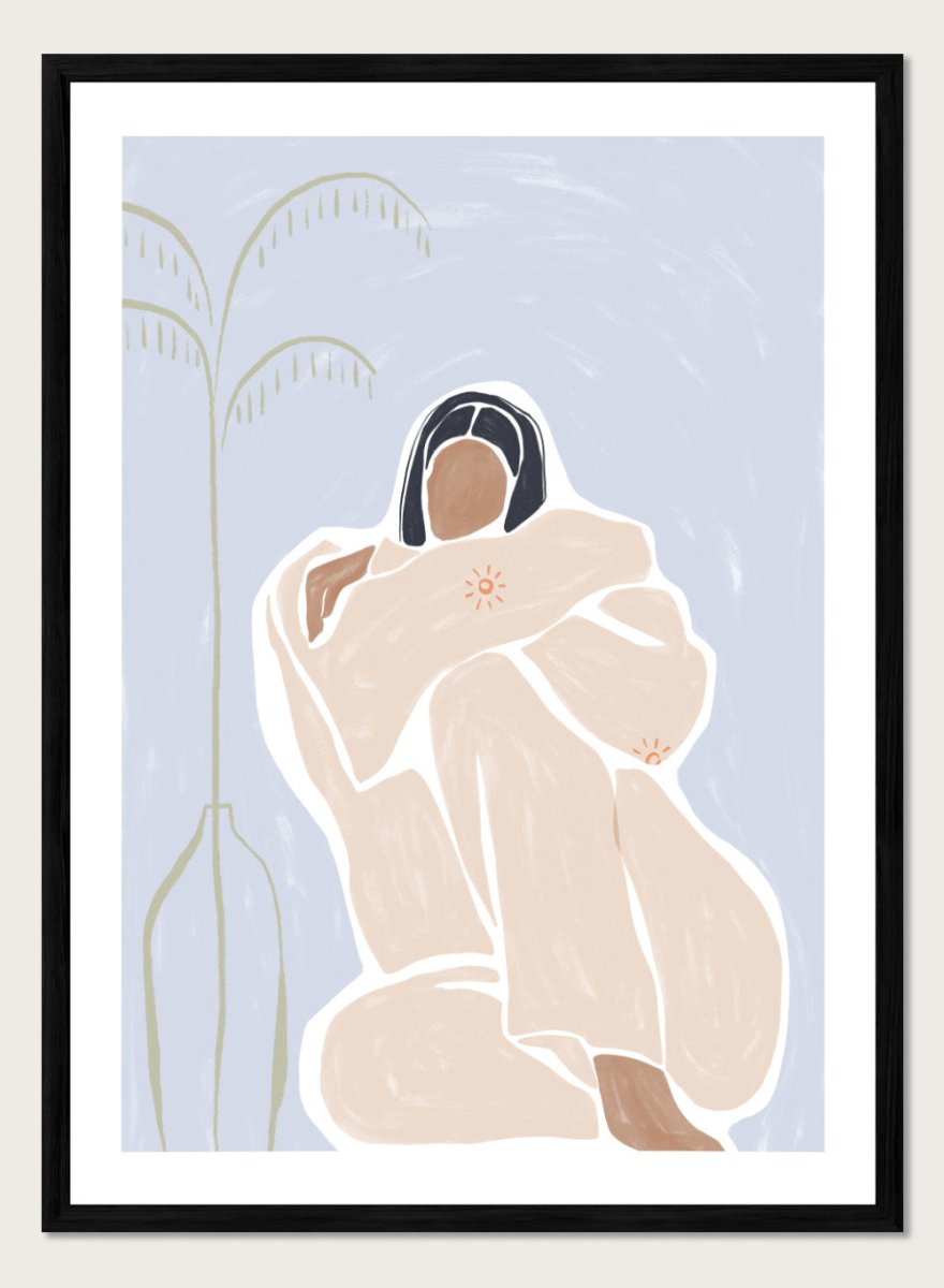 Ivy Green Illustrations - Woman Cuddle Herself Licensed Fine Art
