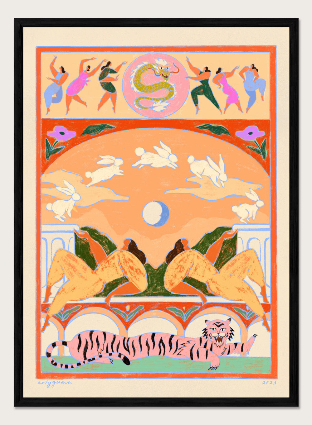 Arty Guava - Rabbit Jumps Over the Moon Art Print