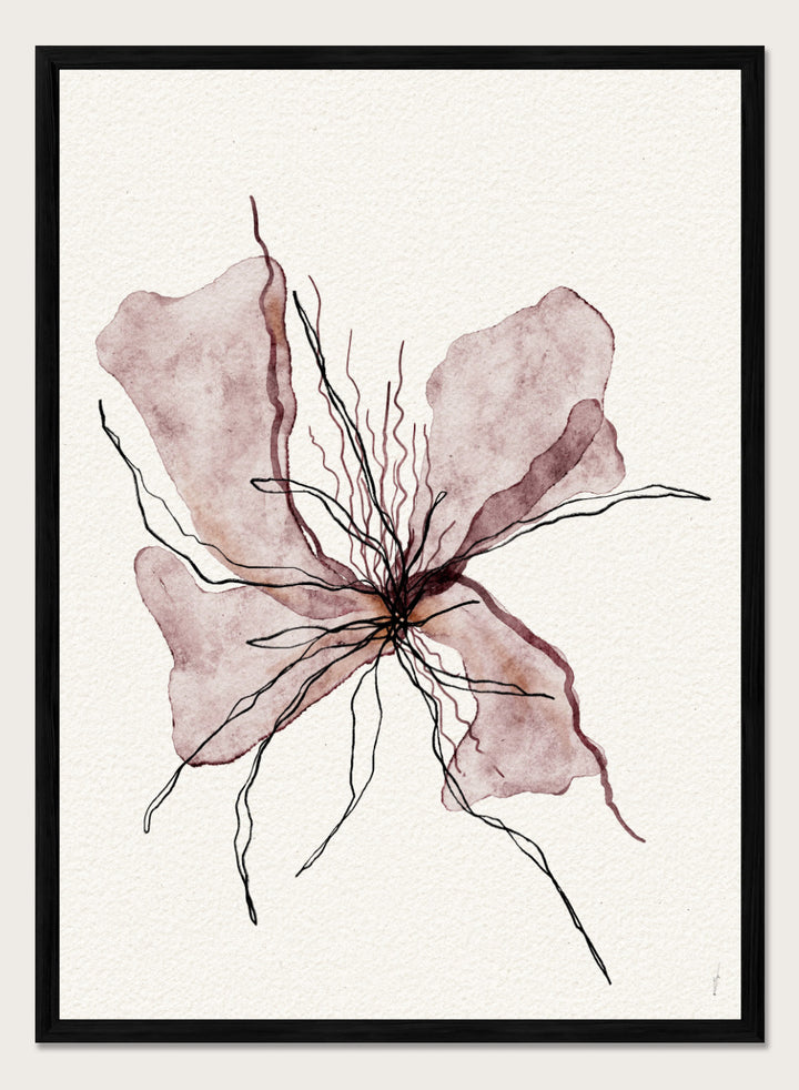 Booming Blooming by Ankie Kooi features an abstract flower illustration with soft watercolor petals and fine line details. Minimal botanical art print inspired by nature and growth.