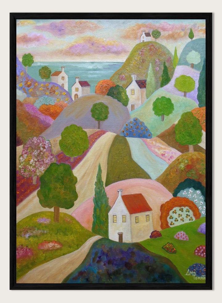 Angeles M. Pomata - Vibrant Coastal Village Art Print