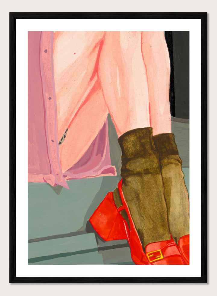 Shop Colorful Legs Red Shoes by Sophia Novosel, a modern figurative wall art print poster featuring red shoes, boots, legs, and fashion details.