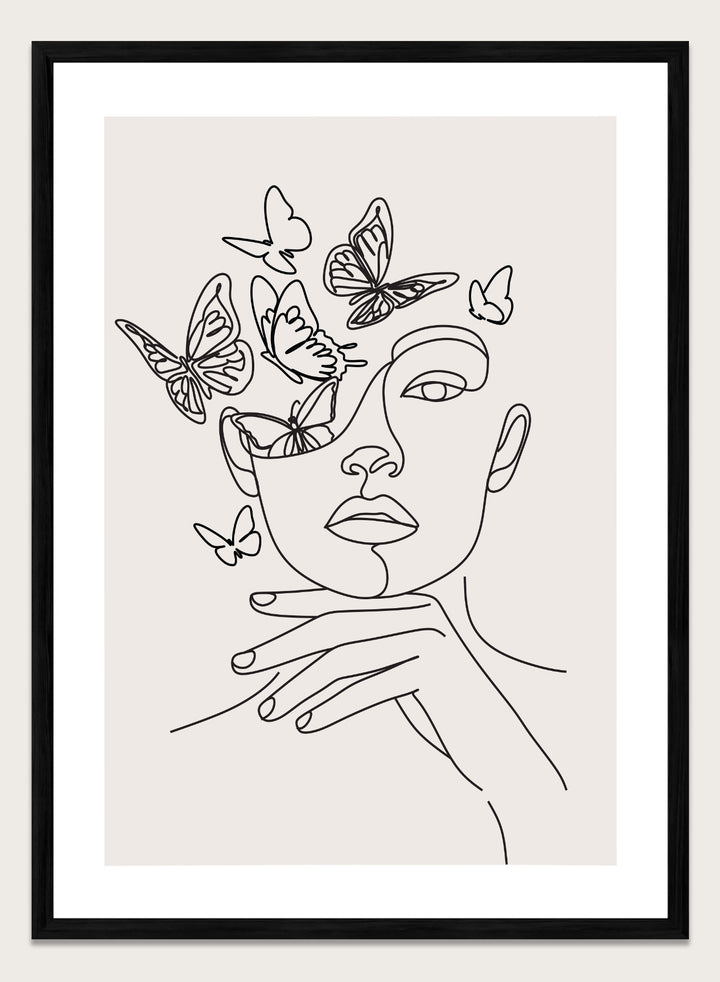 Head of Butterflies Line Art Print