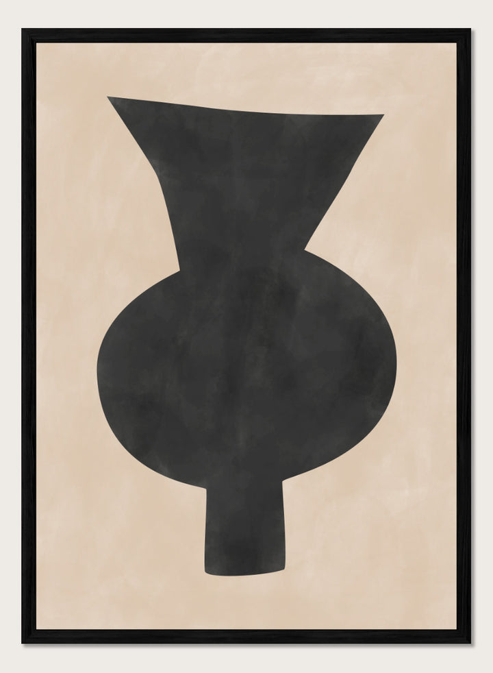 Shop Abstract Black Vase by Elena Ristova, a modern minimalist wall art print poster featuring an oversized black vase silhouette on a soft beige background.