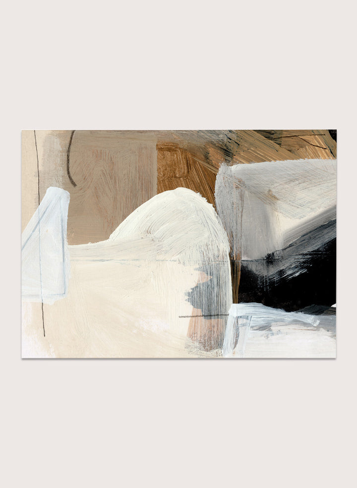 Shop Style Abstract by Dan Hobday, a contemporary abstract art print featuring layered geometric forms, warm neutral tones, black accents, and textured brushwork.