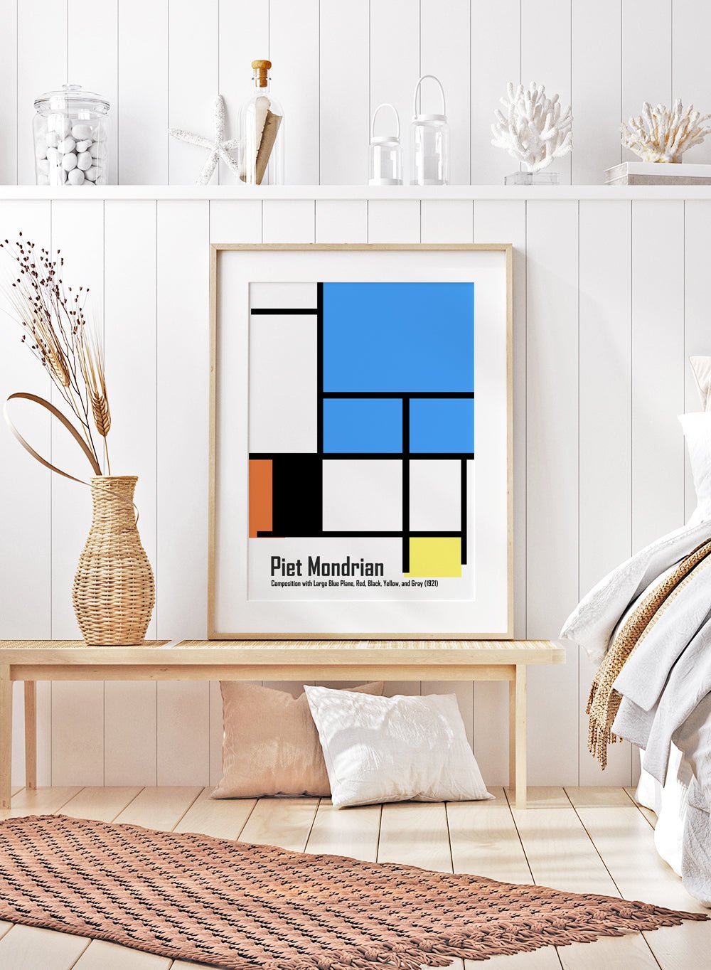 Piet Mondrian Composition with Large Blue Plane, Red, Black, Yellow, and Gray Remastered Art Print_Sugar & Canvas