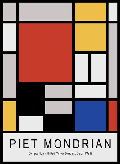 Piet Mondrian Remaster Composition Red Yellow Blue Black Abstract Wall Art Print | Bauhaus Geometric Lines Color Block, Mid Century