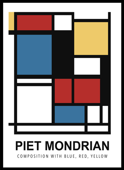 Piet Mondrian Remastered Composition Blue Red Yellow Abstract Wall Art Print | Bauhaus Geometric Lines Color Block, Mid Century Poster
