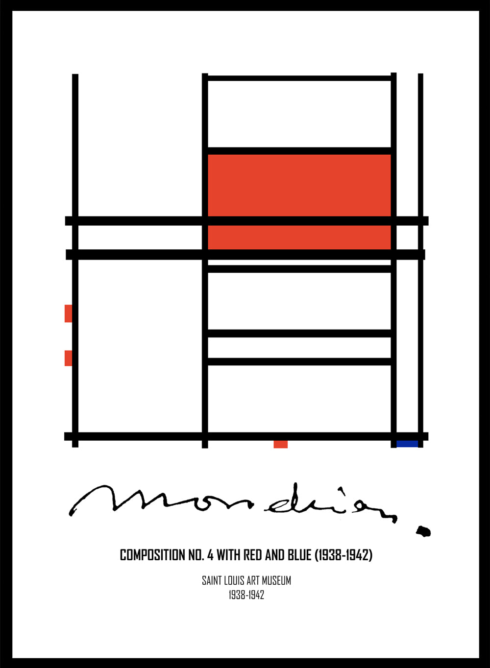 Piet Mondrian Composition No. 4 with Red and Blue Remastered Art Print_Sugar & Canvas
