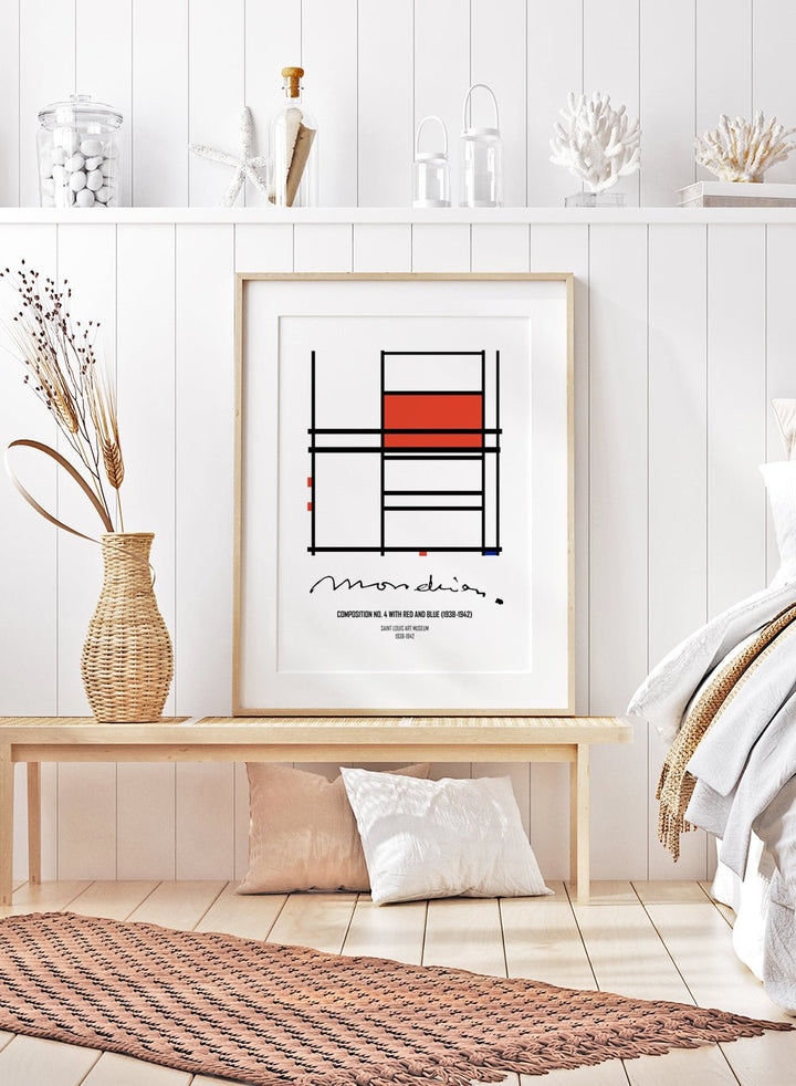 Piet Mondrian Composition No. 4 with Red and Blue Remastered Art Print_Sugar & Canvas