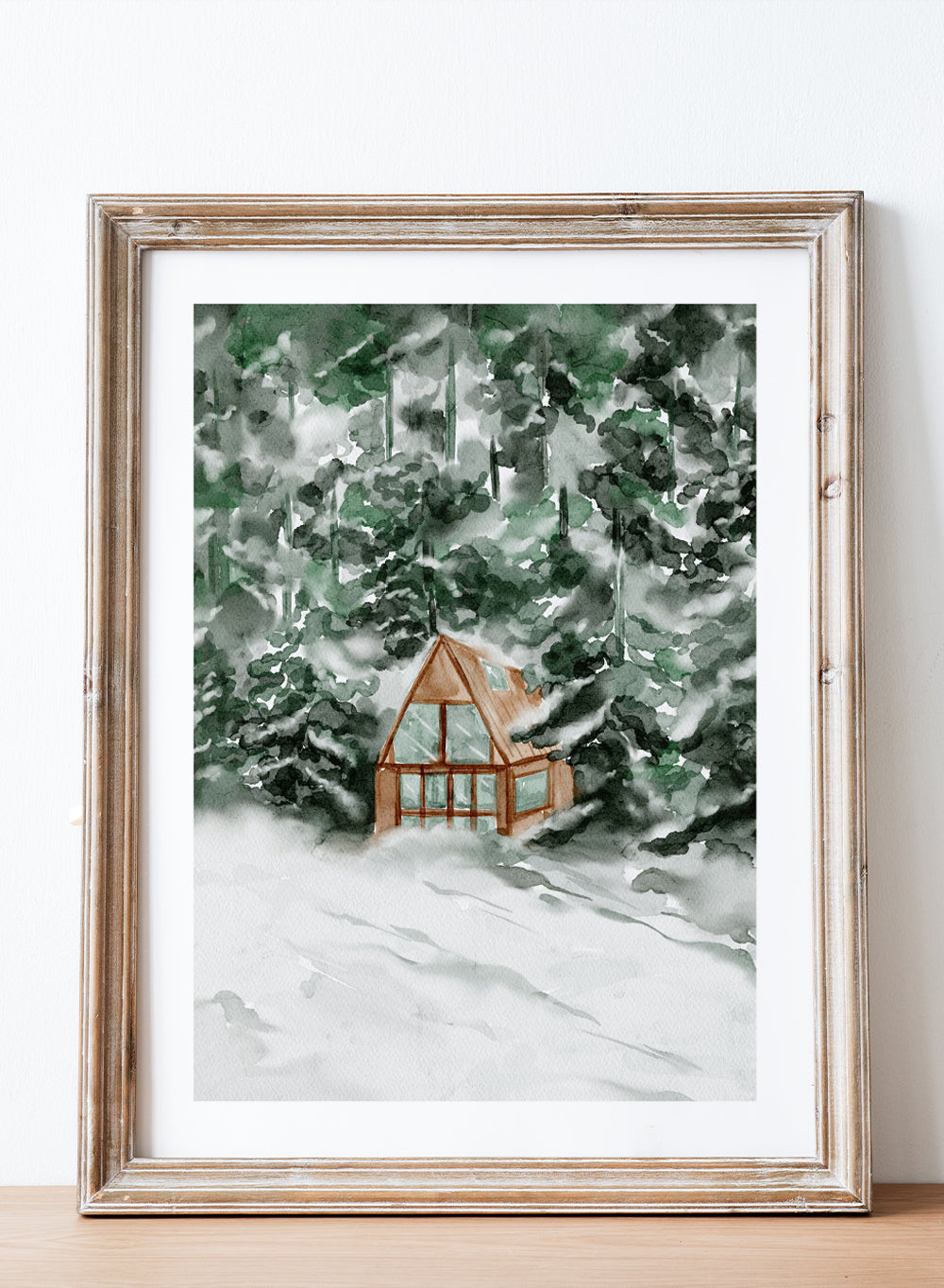 Rustic Vintage Snow Cottage House Winter Landscape Oil Painting Wall Art Print, Snowy Cabin Poster, Antique Moody Farmhouse Decor 