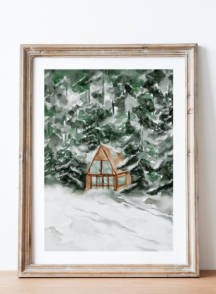 "Winter Cottage House" Art Print_Sugar & Canvas
