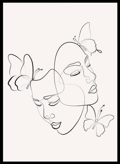 Single Line Woman Head of Butterflies Line Art Print | One Line Drawing Art, Minimalist Line Art, Black and White Art, Boho Wall Decor