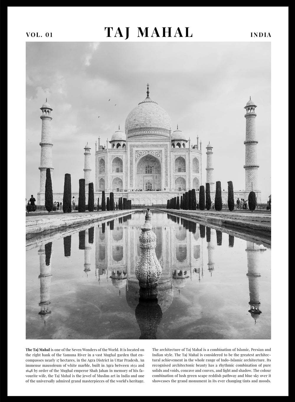 Taj Mahal Black and White City Art Print_Sugar & Canvas