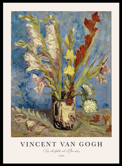 Vincent Van Gogh Vase with gladioli and China asters Vintage Flowers Painting Poster Wall Art Print | Antique Colorful Floral Still Life