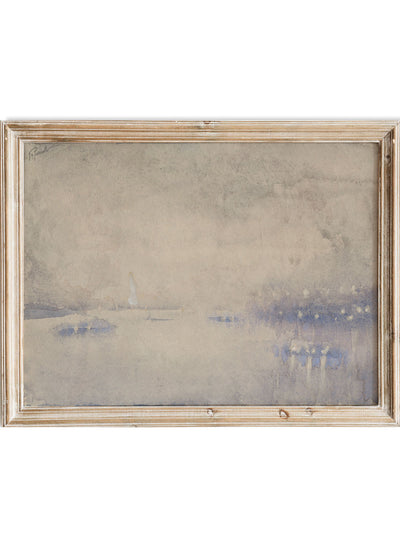 Vintage Rustic Morning Sunrise Harbour Muted Watercolor Painting Wall Art Print, Cityscape Landscape Poster, Antique Moody Farmhouse, Lighting Up - Joseph Pennell