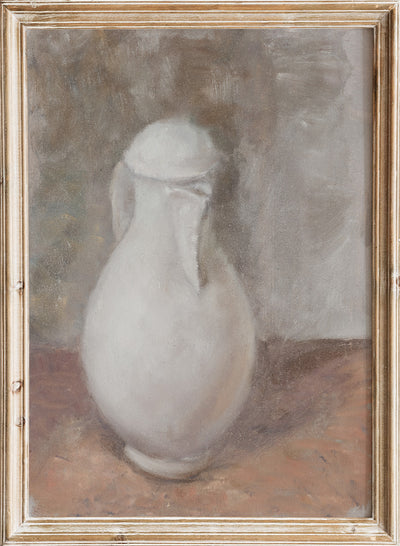 Walther Gamerith - Spouted Pitcher, Vintage White Ceramic Pitcher Still Life Wall Art Print | Rustic Farmhouse Jug Painting, Minimalist Kitchen oster, Cottagecore Pottery