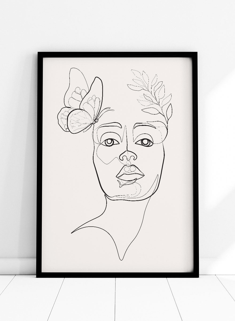 Head of Flowers and Butterfly Line Art Print_Sugar & Canvas
