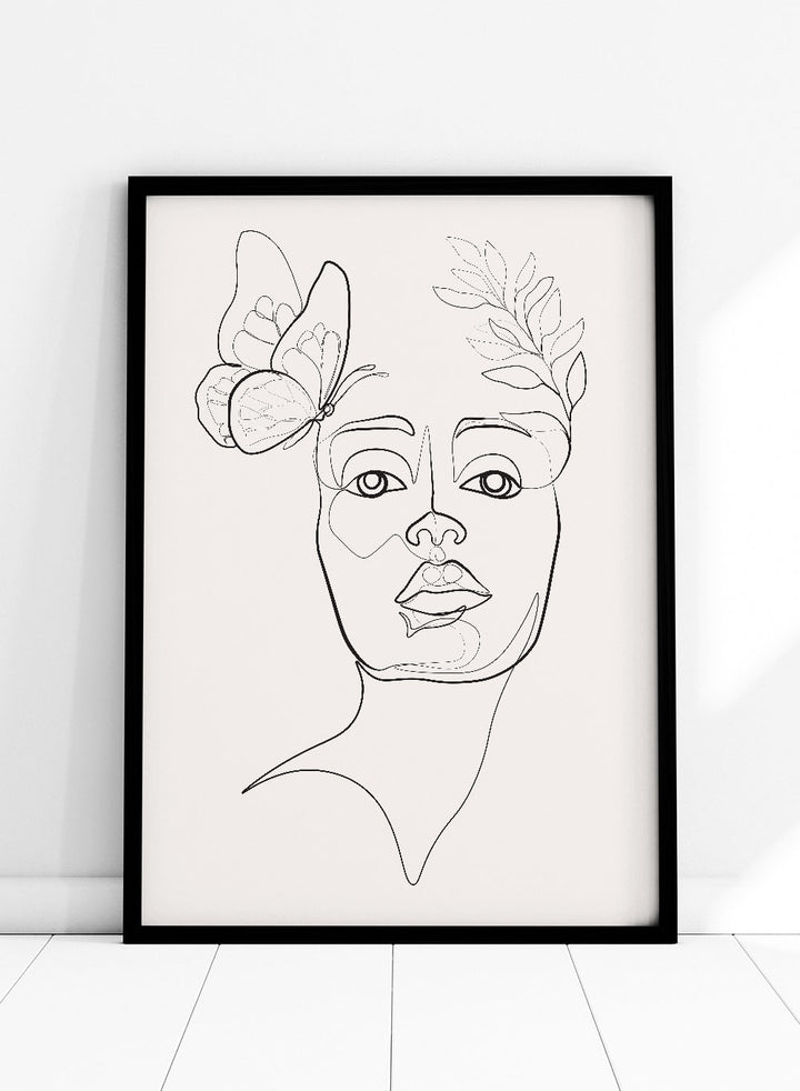 Head of Flowers and Butterfly Line Art Print_Sugar & Canvas