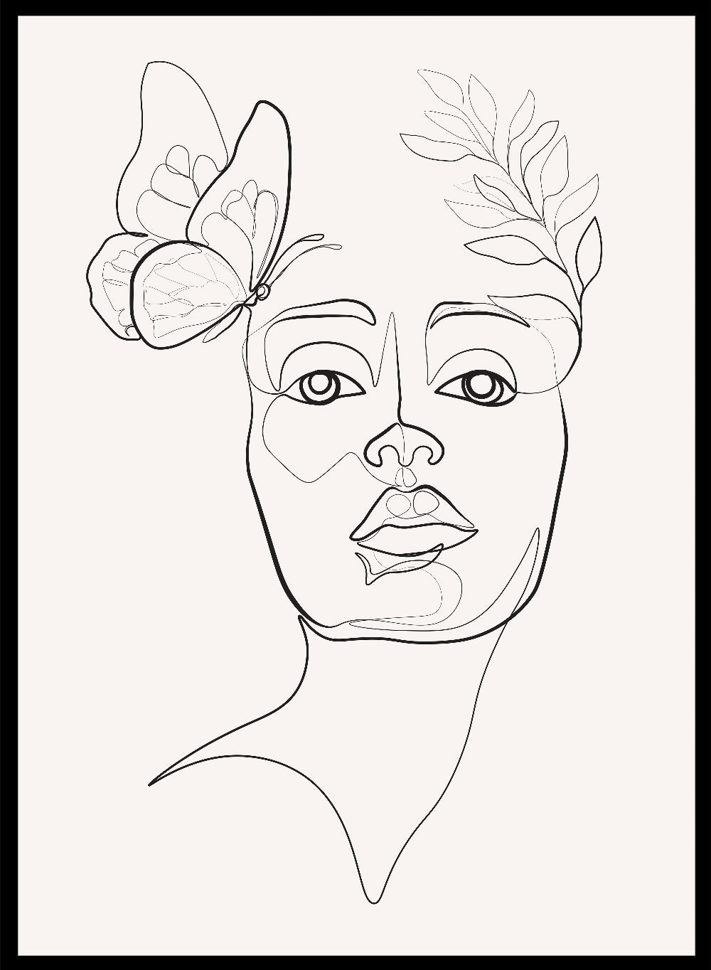 Head of Flowers and Butterfly Line Art Print_Sugar & Canvas