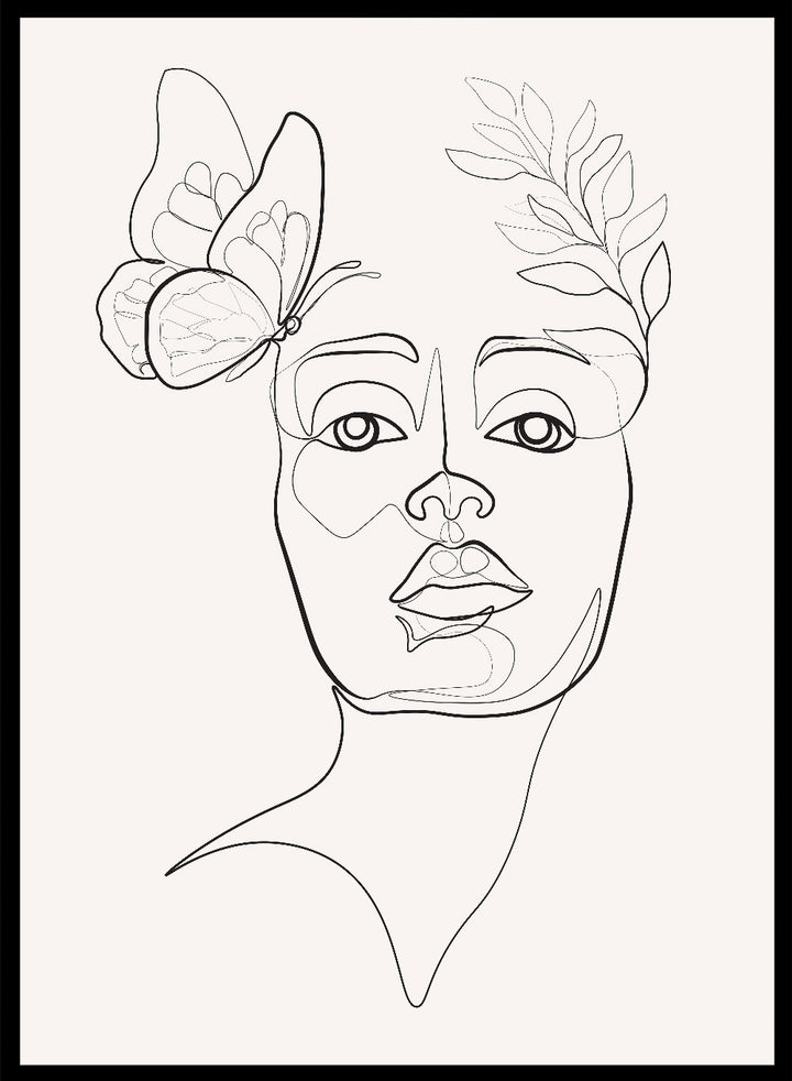 Head of Flowers and Butterfly Line Art Print_Sugar & Canvas