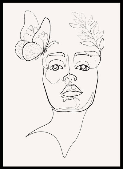 Woman Head of Flowers and Butterfly Line Art Print | Single Line Print, One Line Drawing, Minimalist Line Art, Silhouette Line Art