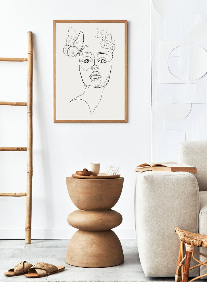 Head of Flowers and Butterfly Line Art Print_Sugar & Canvas