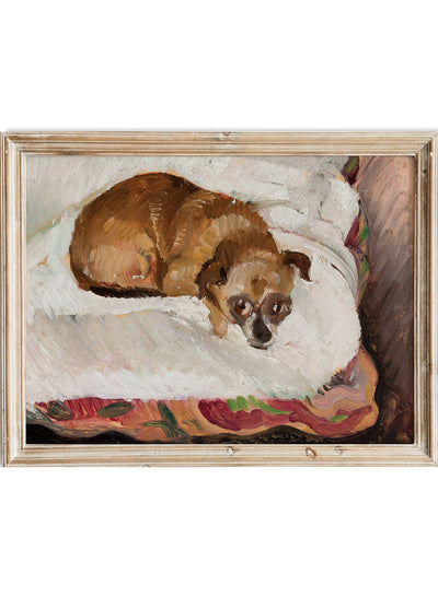 Zygmunt Waliszewsk - Lying dog, Vintage Dog Wall Art Print | Antique Animal Painting, Brown Puppy on Blanket Poster, Retro Pet Portrait, Rustic Farmhouse Cottagecore 