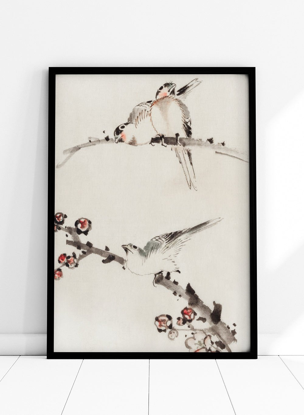 Katsushika Hokusai Three Birds Perched on Branches, One with Blossoms Art Print_Sugar & Canvas