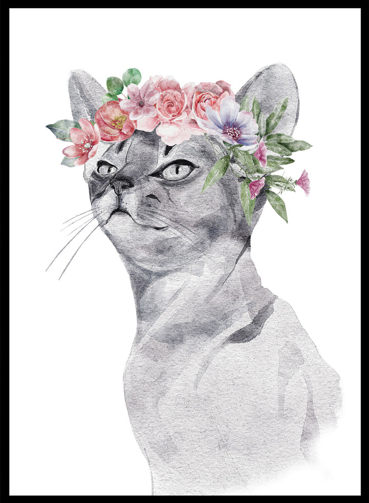 Cat with Flowers Safari Animal Art Print_Sugar & Canvas