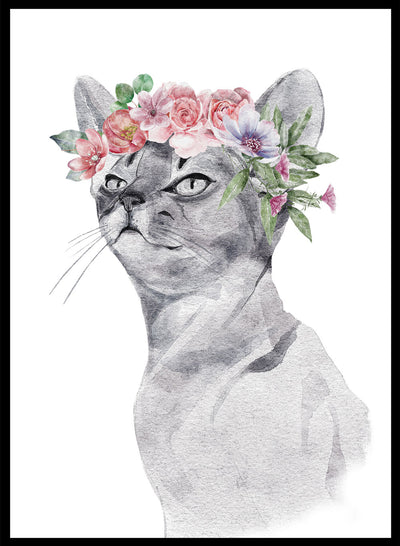 Sugar & Canvas 8x10 inches/20x25cm Cat with Flowers Safari Animal Art Print