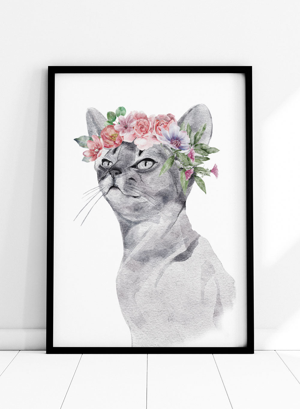Cat with Flowers Safari Animal Art Print_Sugar & Canvas