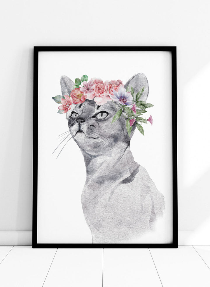 Cat with Flowers Safari Animal Art Print_Sugar & Canvas