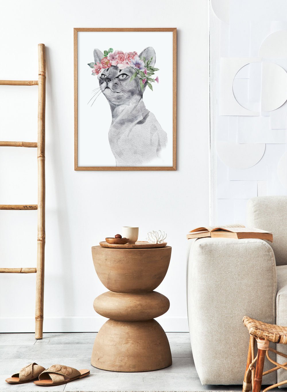 Cat with Flowers Safari Animal Art Print_Sugar & Canvas