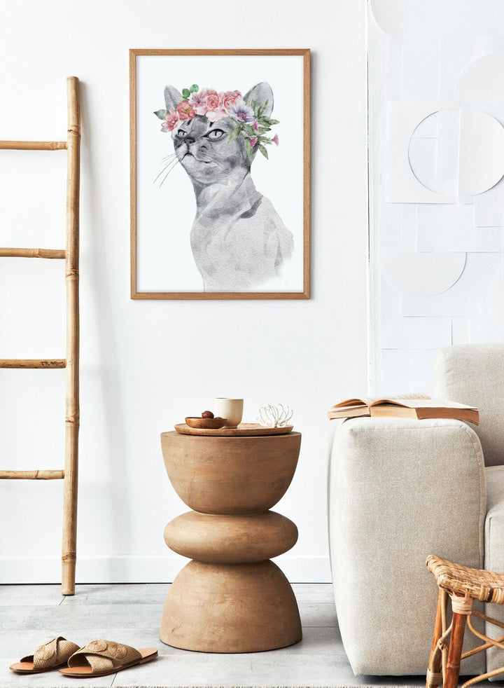 Cat with Flowers Safari Animal Art Print_Sugar & Canvas