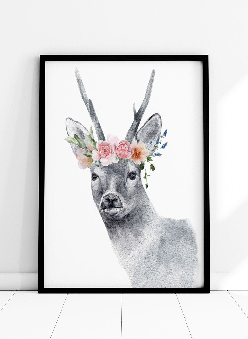 Deer with Flowers Safari Animal Art Print_Sugar & Canvas