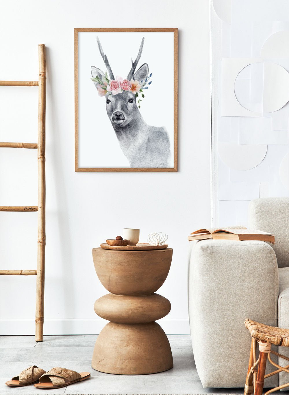 Deer with Flowers Safari Animal Art Print_Sugar & Canvas