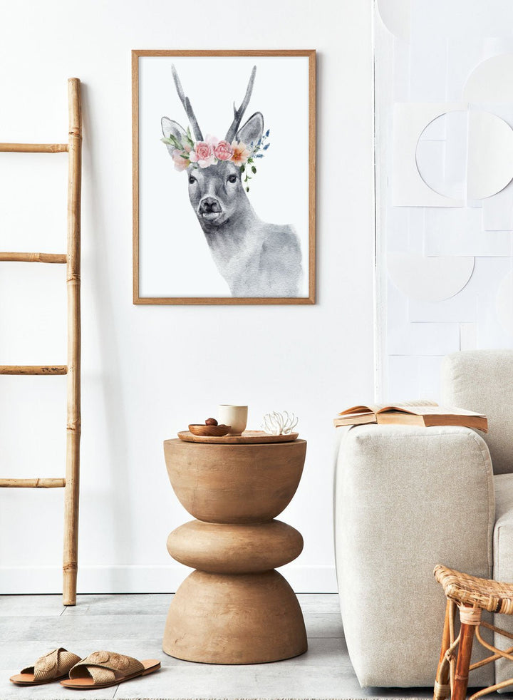 Deer with Flowers Safari Animal Art Print_Sugar & Canvas