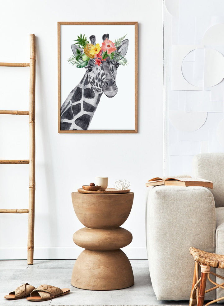 Giraffe with Flowers Safari Animal Art Print_Sugar & Canvas