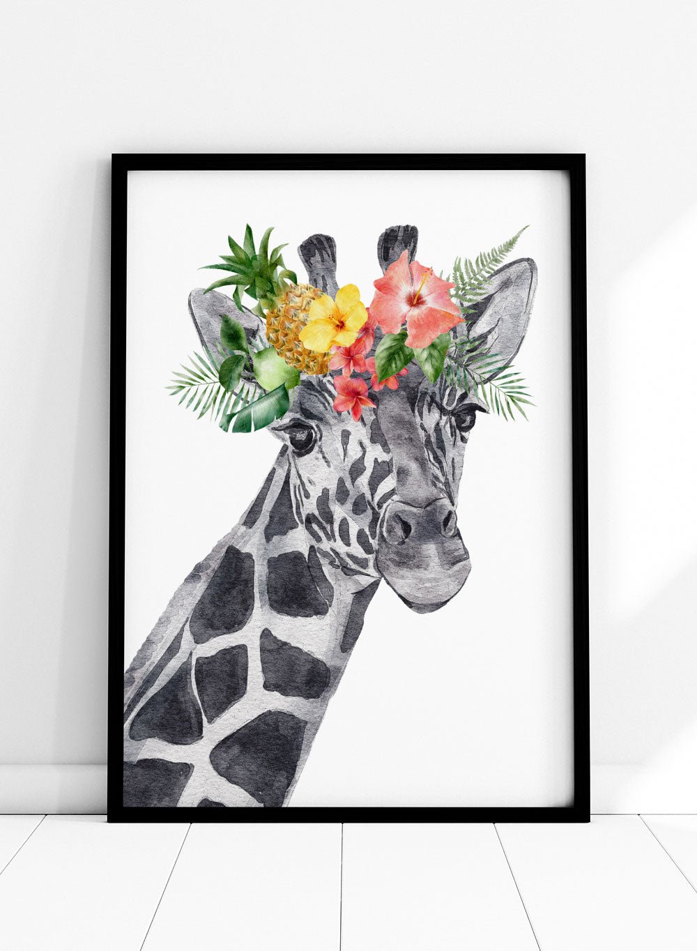 Giraffe with Flowers Safari Animal Art Print_Sugar & Canvas