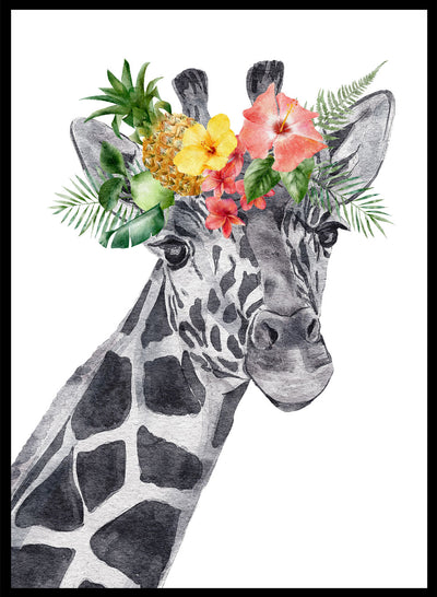 Sugar & Canvas 8x10 inches/20x25cm Giraffe with Flowers Safari Animal Art Print