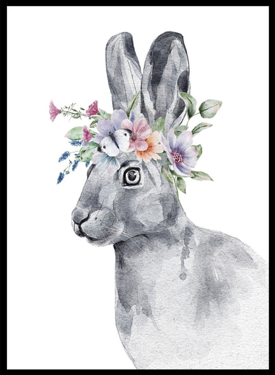 Sugar & Canvas 8x10 inches/20x25cm Bunny with Flowers Safari Animal Art Print