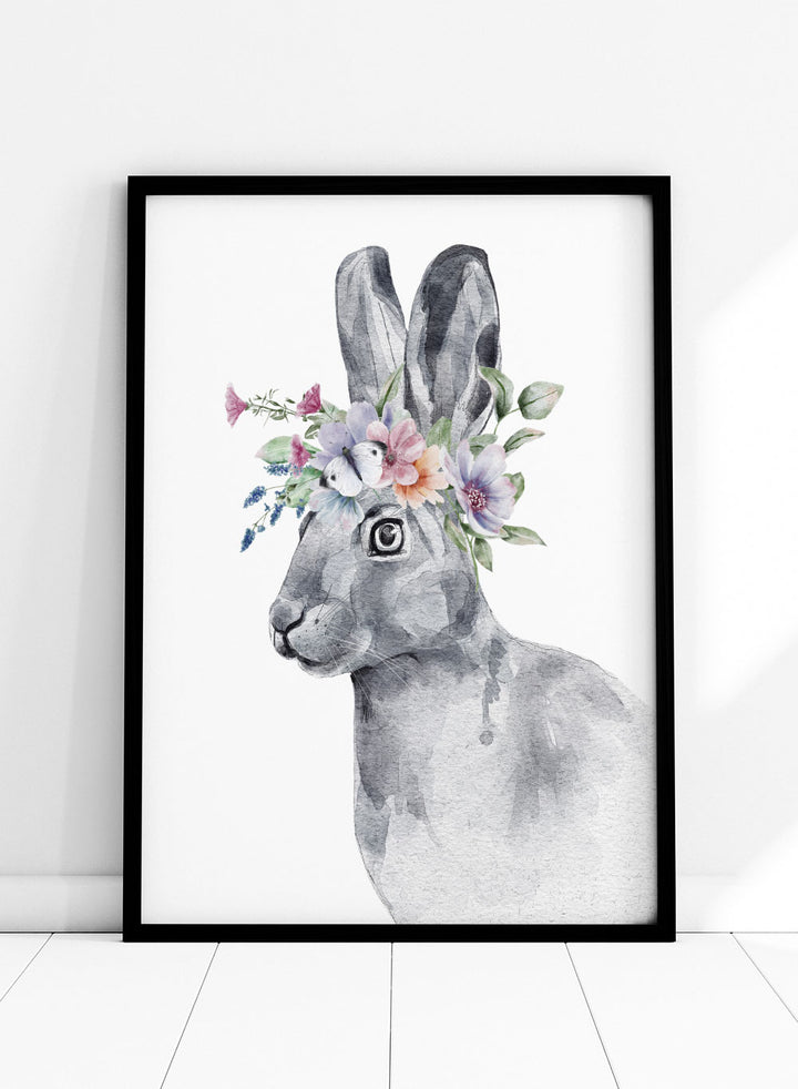Bunny with Flowers Safari Animal Art Print_Sugar & Canvas